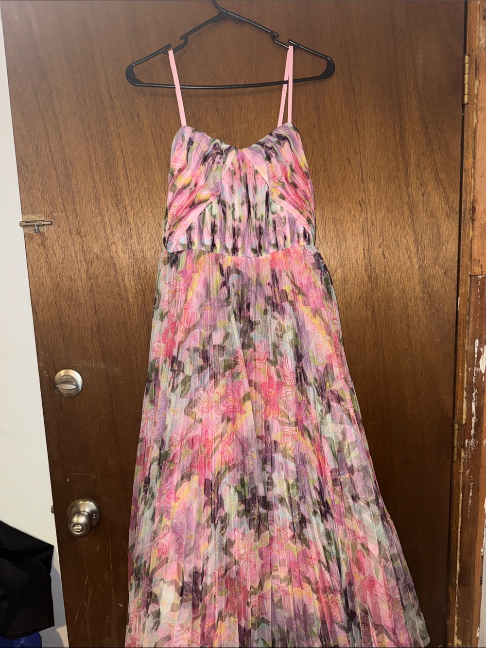 Hutch Pink Multi Floral Pleated Spaghetti-Strap Maxi Dress